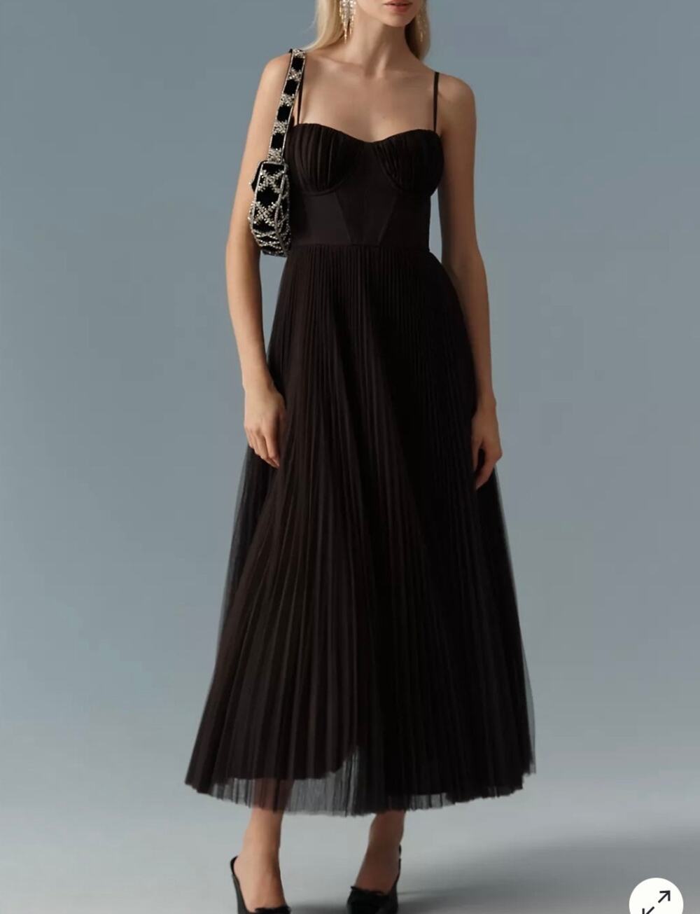 Hutch Amara Bustier Pleated Fit & Flare Midi Dress